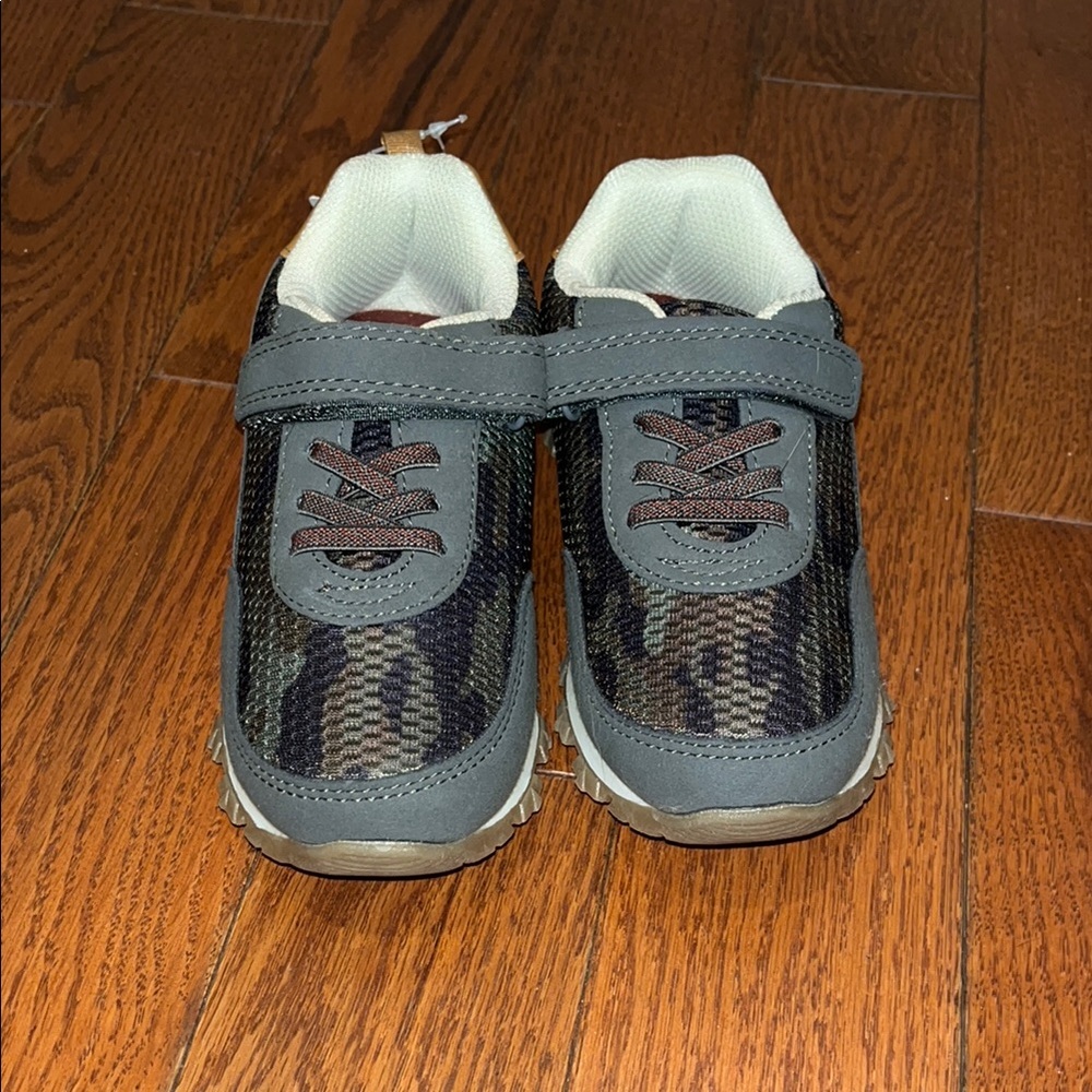 Carter's Green and Gray Sneakers with Velcro Strap and Cartoon Design